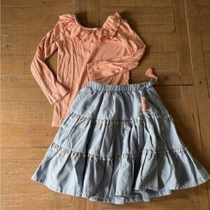 Cheeky plum ruffled top and chambray skirt set